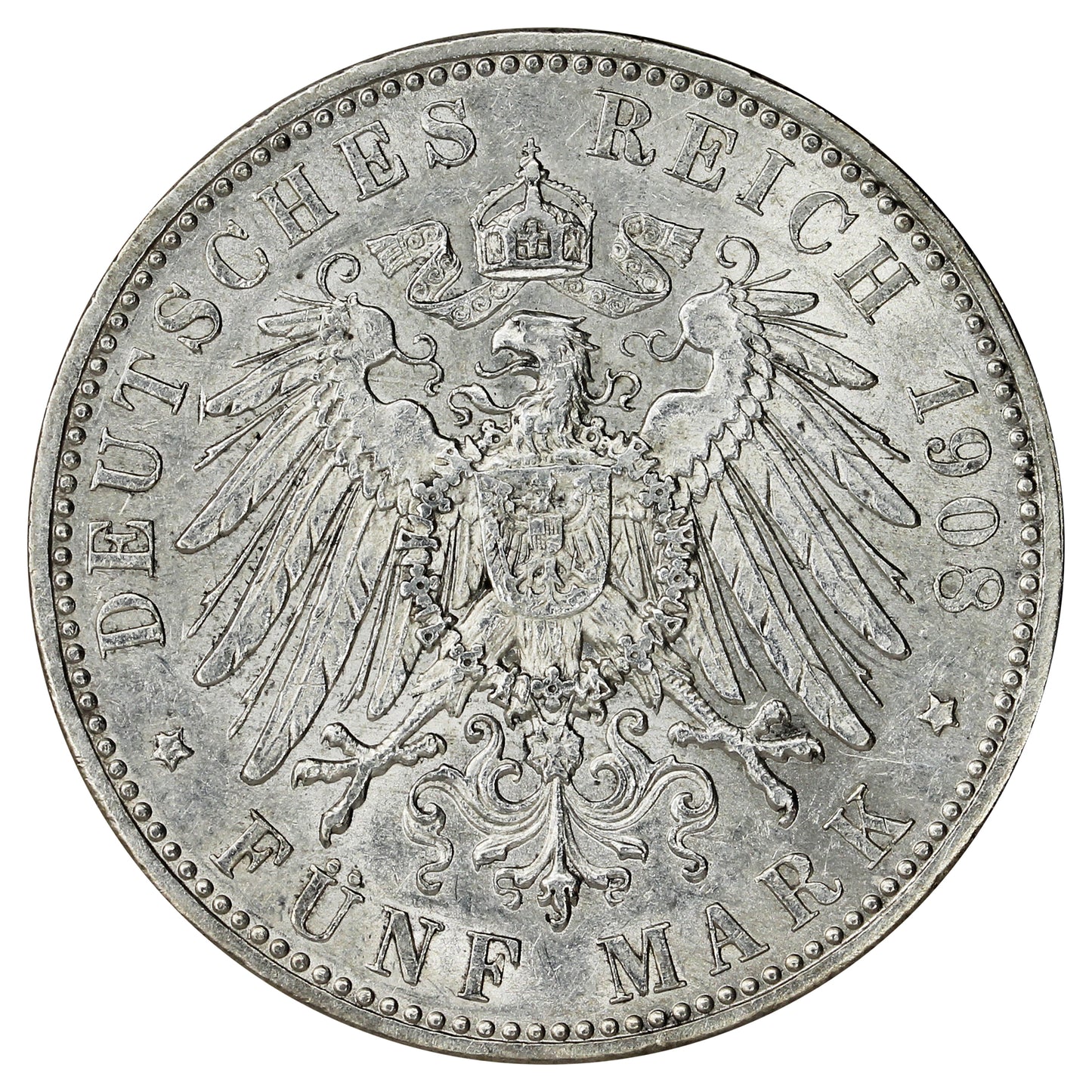 German States Bayern 1908D 5 Marks EF-AU (EF45) $
