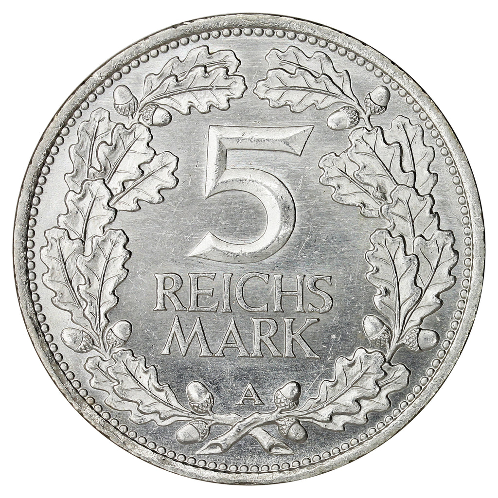 German Weimar Republic 1925A Rhineland 5 Marks UNC+ (MS62) $