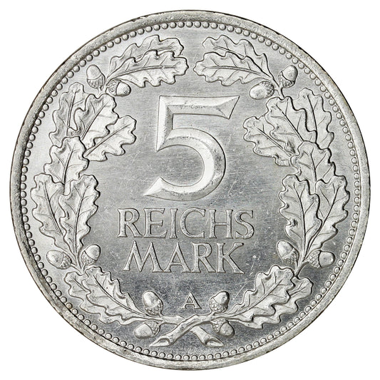 German Weimar Republic 1925A Rhineland 5 Marks UNC+ (MS62) $