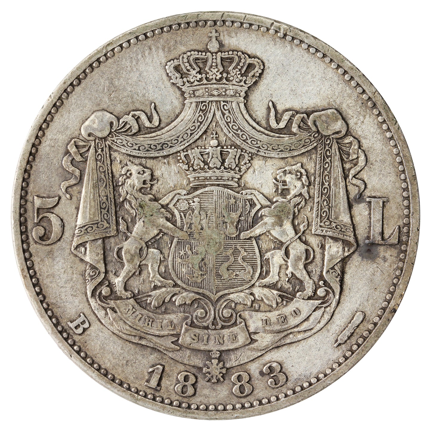 Romania 1883 5 Lei VF-EF (VF30) $