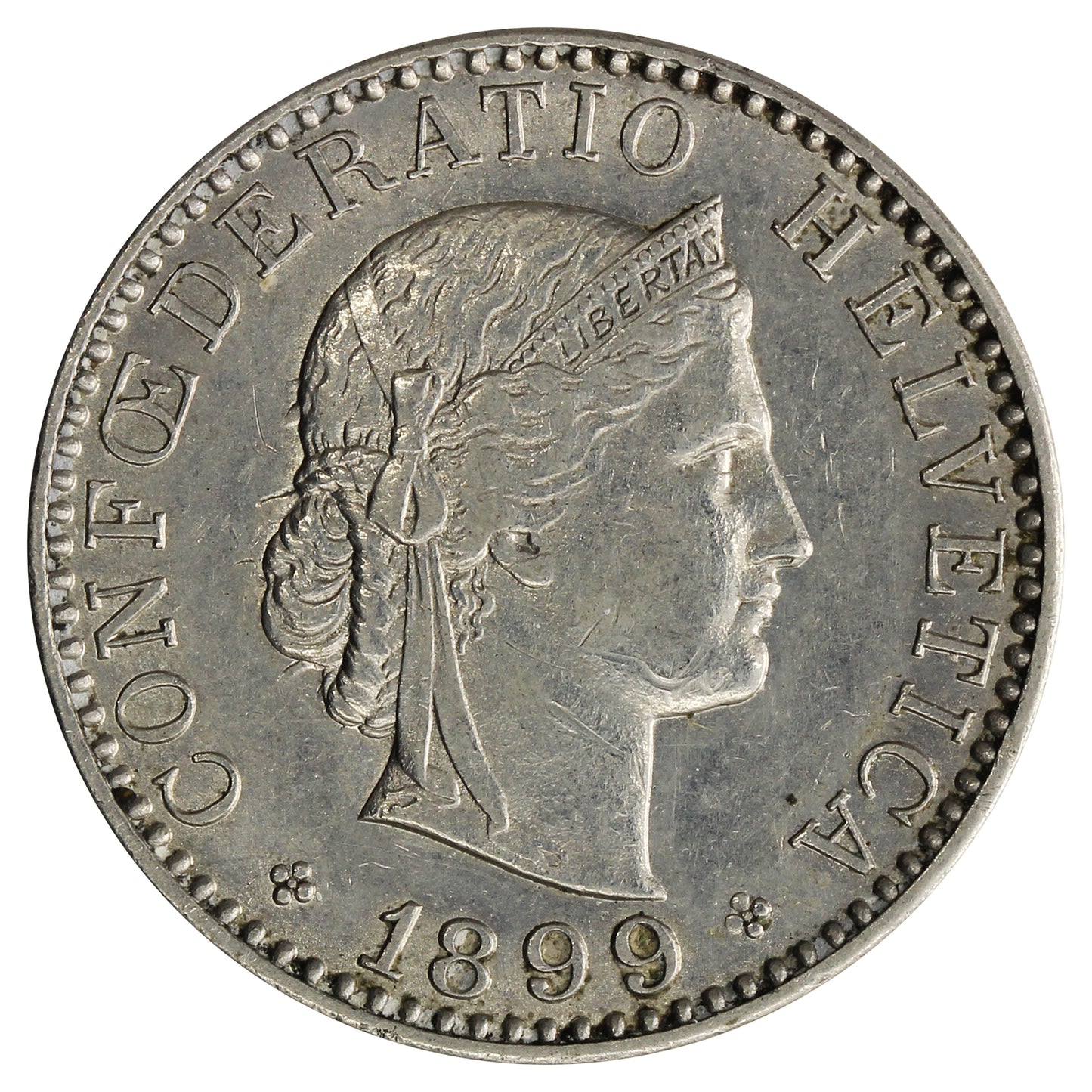 Switzerland 1899B 20 Rappen Almost Uncirculated (AU50) $