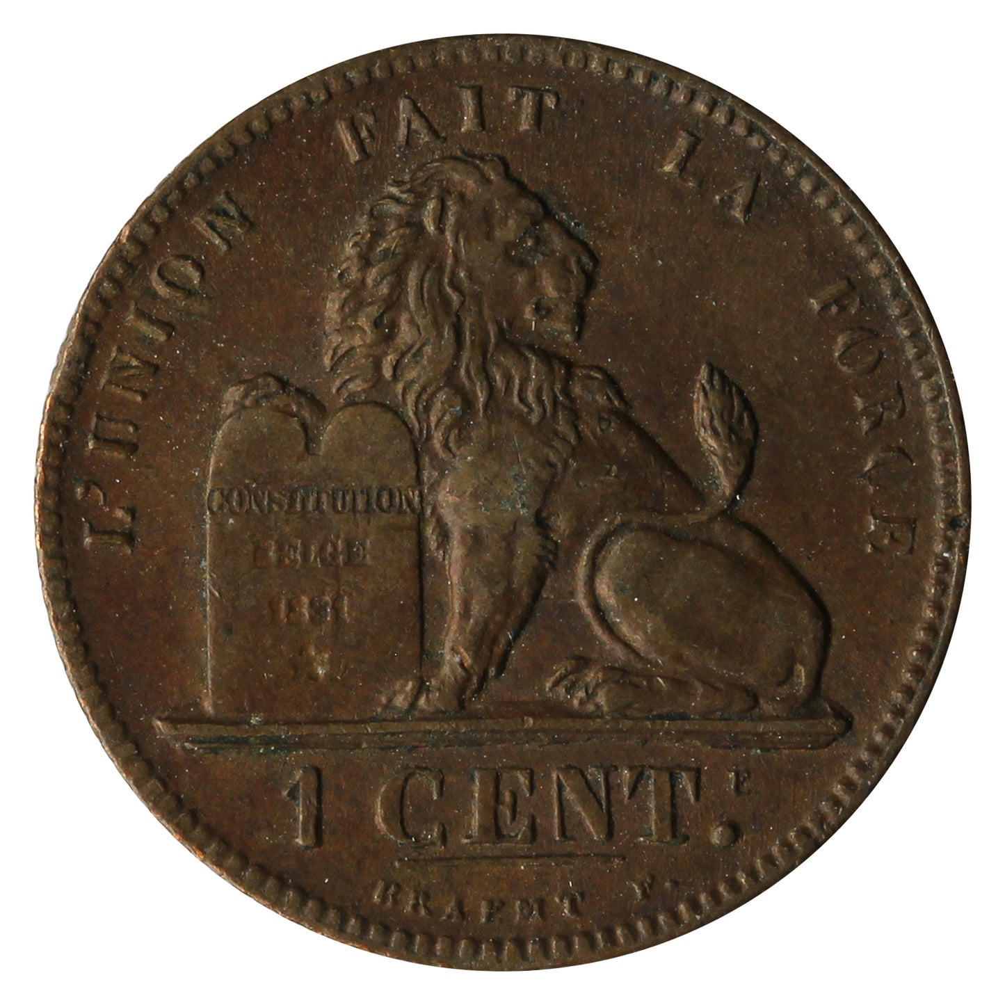 Belgium 1862 Centime Almost Uncirculated (AU-50)
