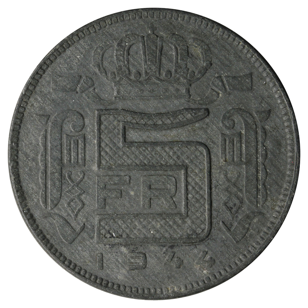 Belgium 1944 5 Francs Almost Uncirculated (AU50)