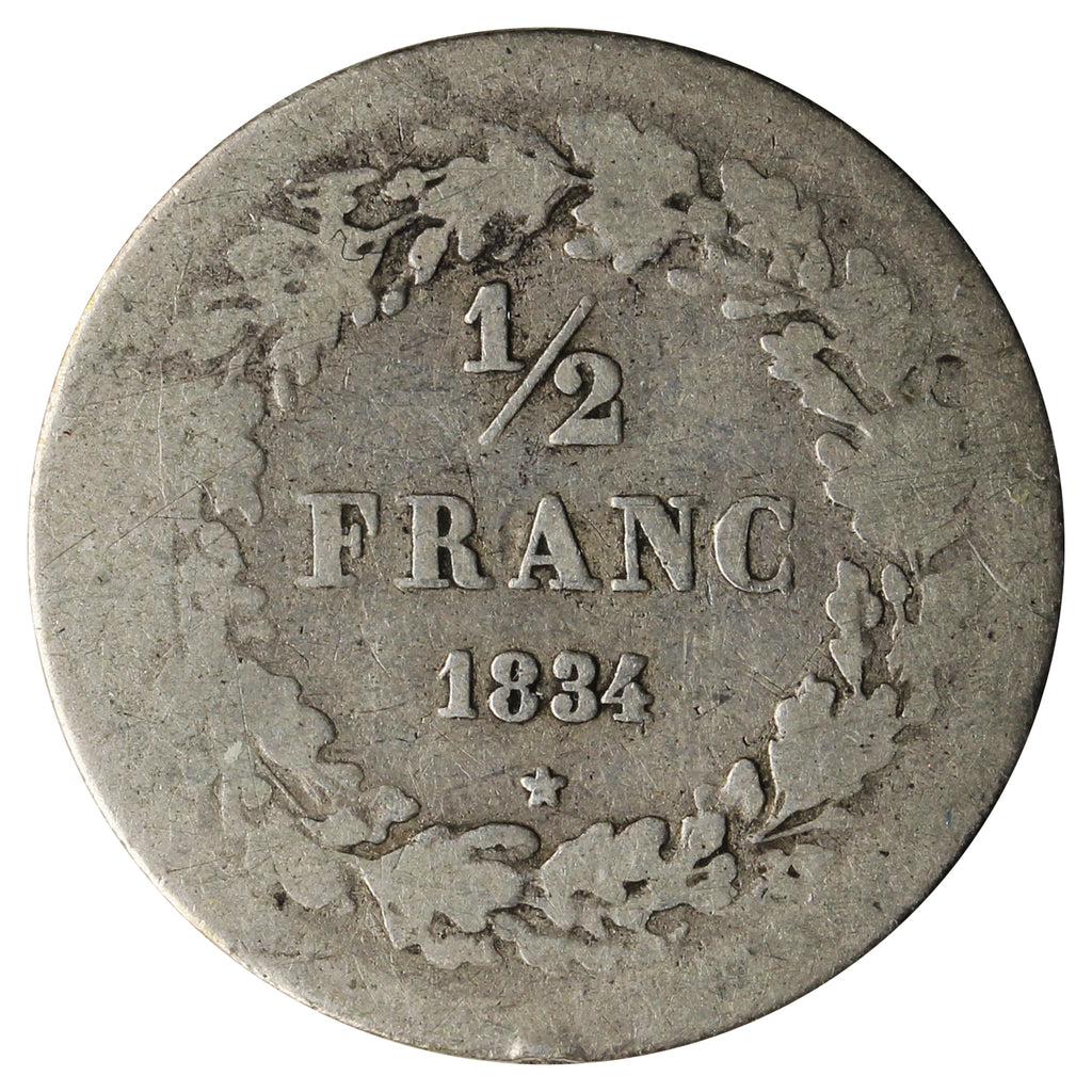 Belgium 1834 1/2 Franc VG-F (VG10)