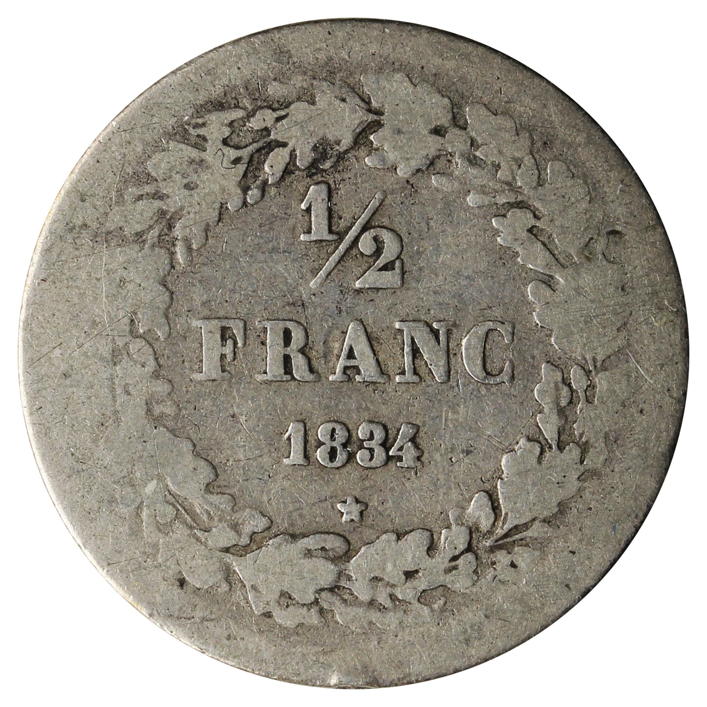 Belgium 1834 1/2 Franc VG-F (VG10)