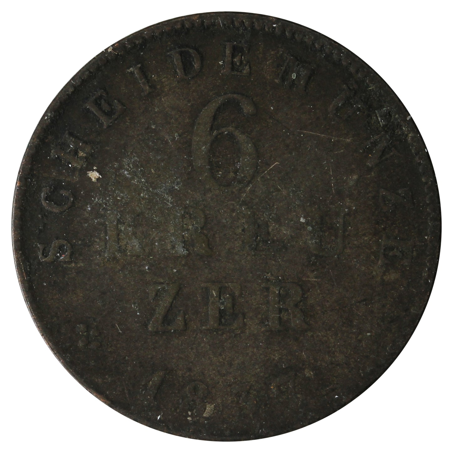 German States Hessen-Darmstadt 1837 6 Kreuzers Very Good (VG8)
