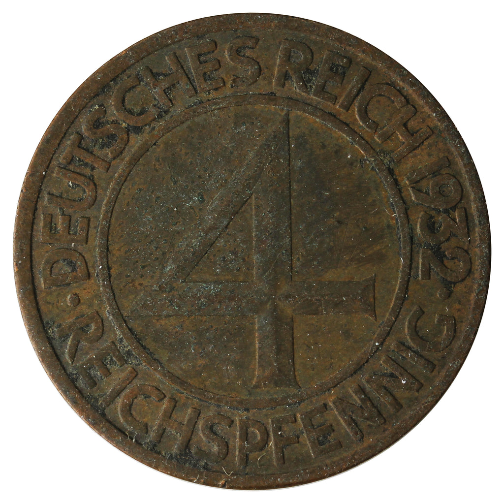 German Weimar Republic 1932A 4 Pfennig Very Fine (VF20)