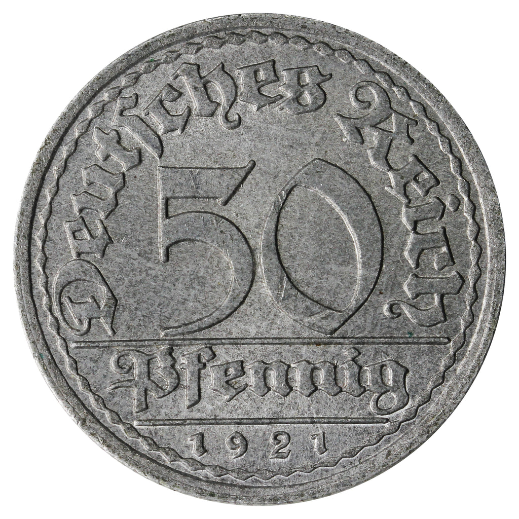 German Weimar Republic 1921F 50 Pfennig Brilliant Uncirculated (MS63)