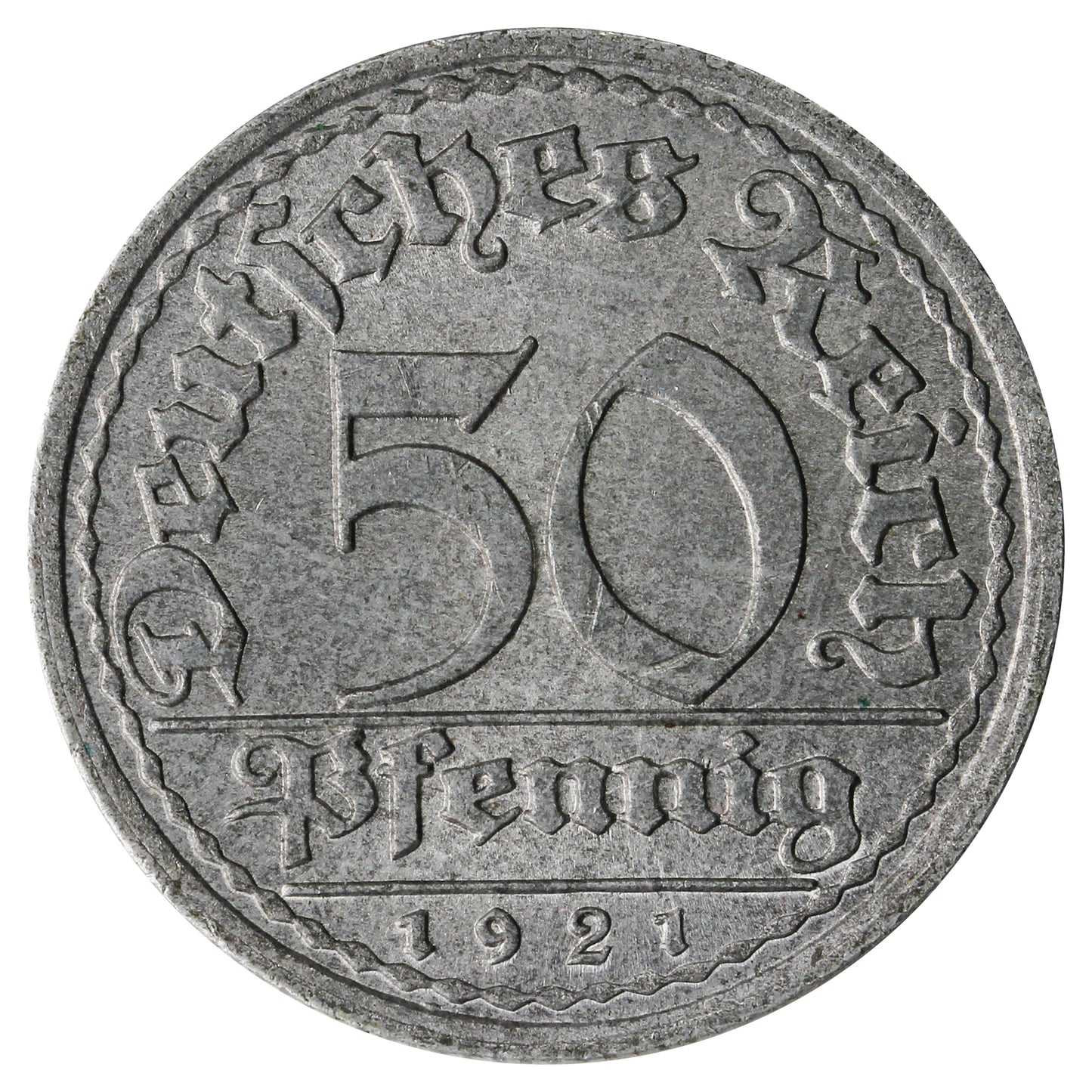 German Weimar Republic 1921F 50 Pfennig Brilliant Uncirculated (MS63)