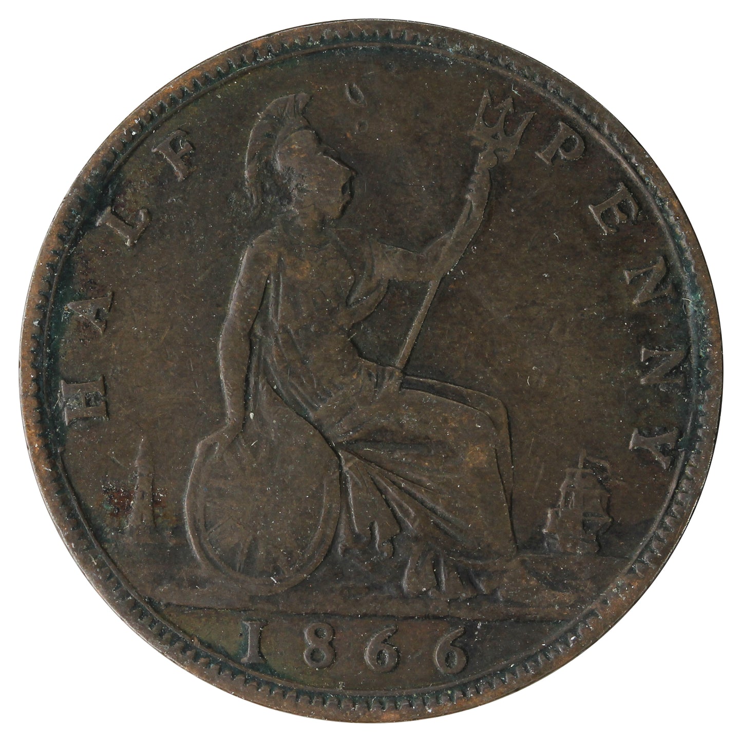 Great Britain 1866 1/2 Penny Fine (F12)