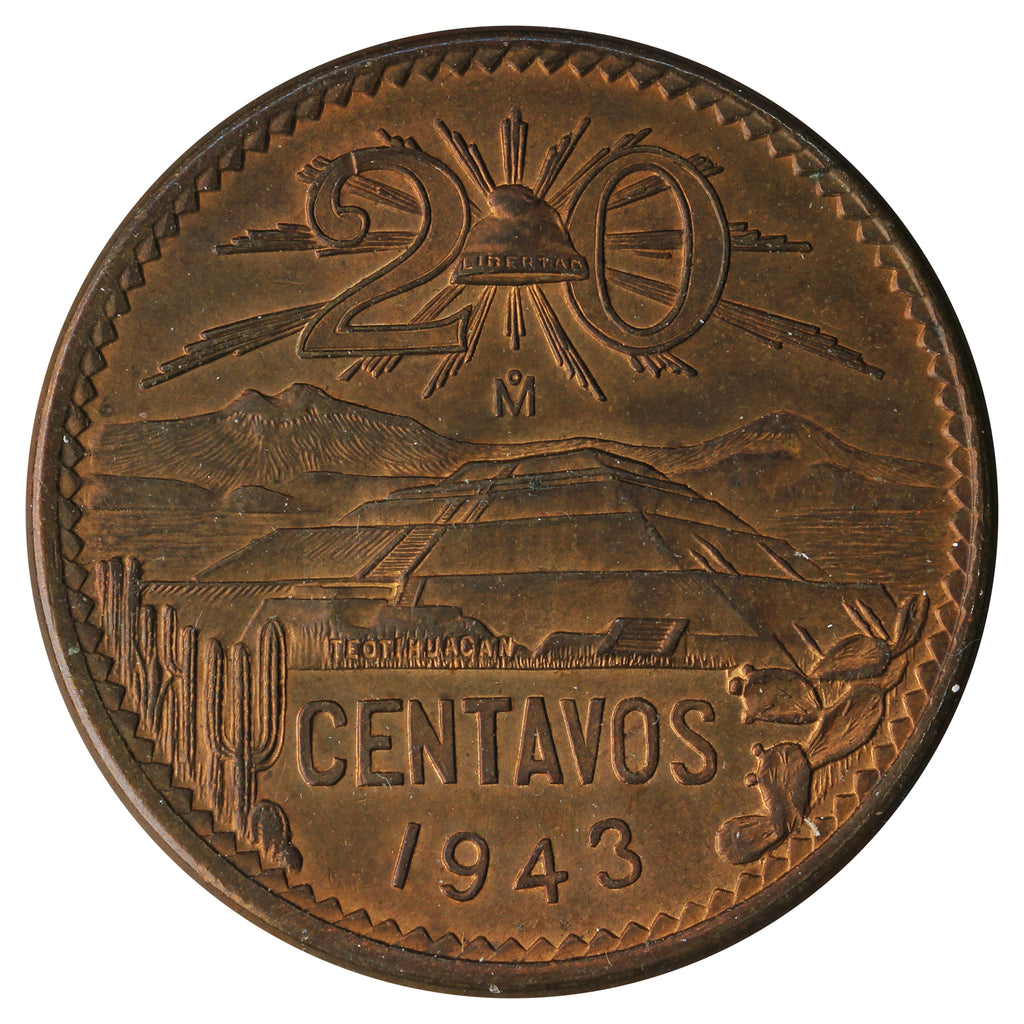 Mexico 1943 20 Centavos AU-UNC (AU55)