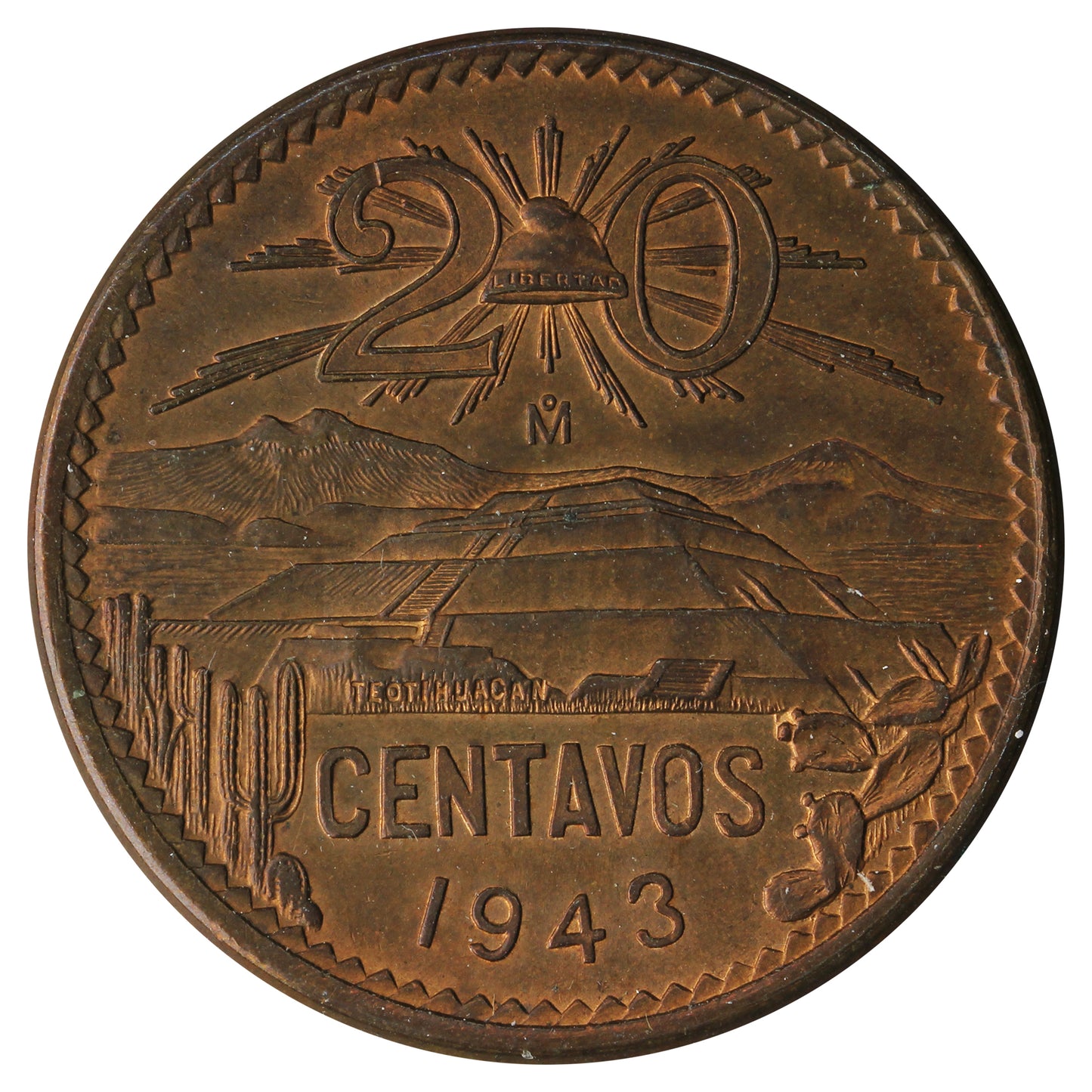 Mexico 1943 20 Centavos AU-UNC (AU55)
