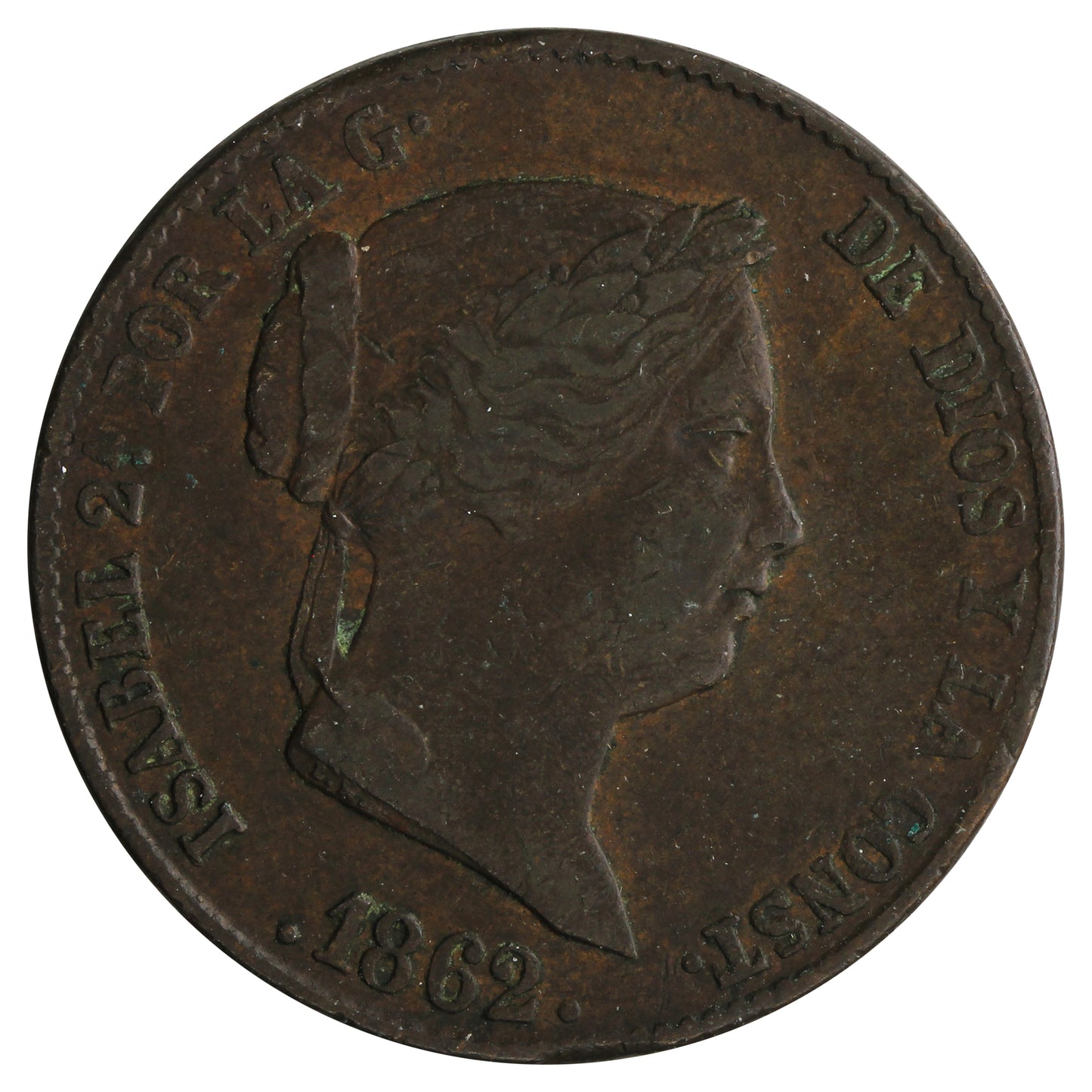 Spain 1862 25 Centimos VF-EF (VF30)