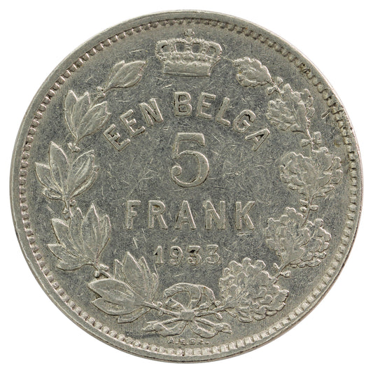 Belgium 1933 Dutch 5 Francs F-VF (F15)