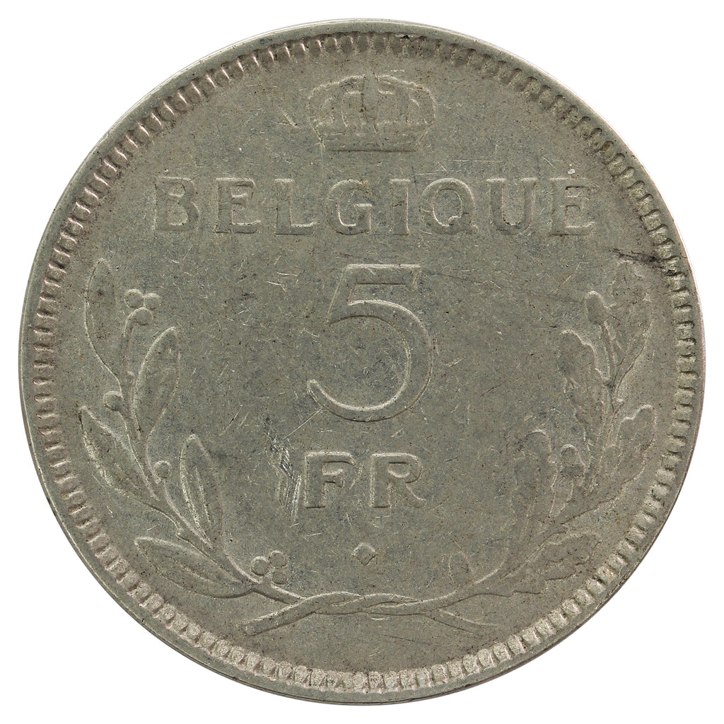 Belgium 1937 French 5 Francs F-VF (F15)