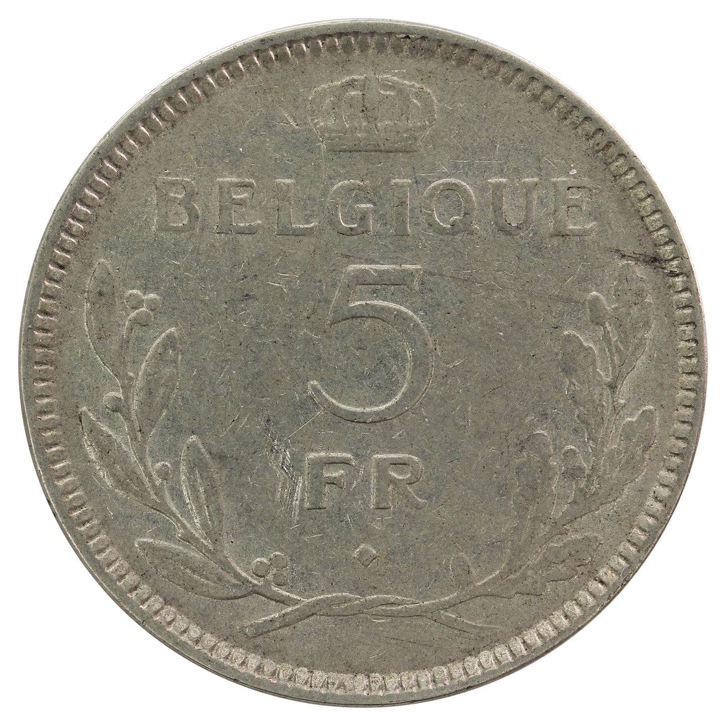 Belgium 1937 French 5 Francs F-VF (F15)