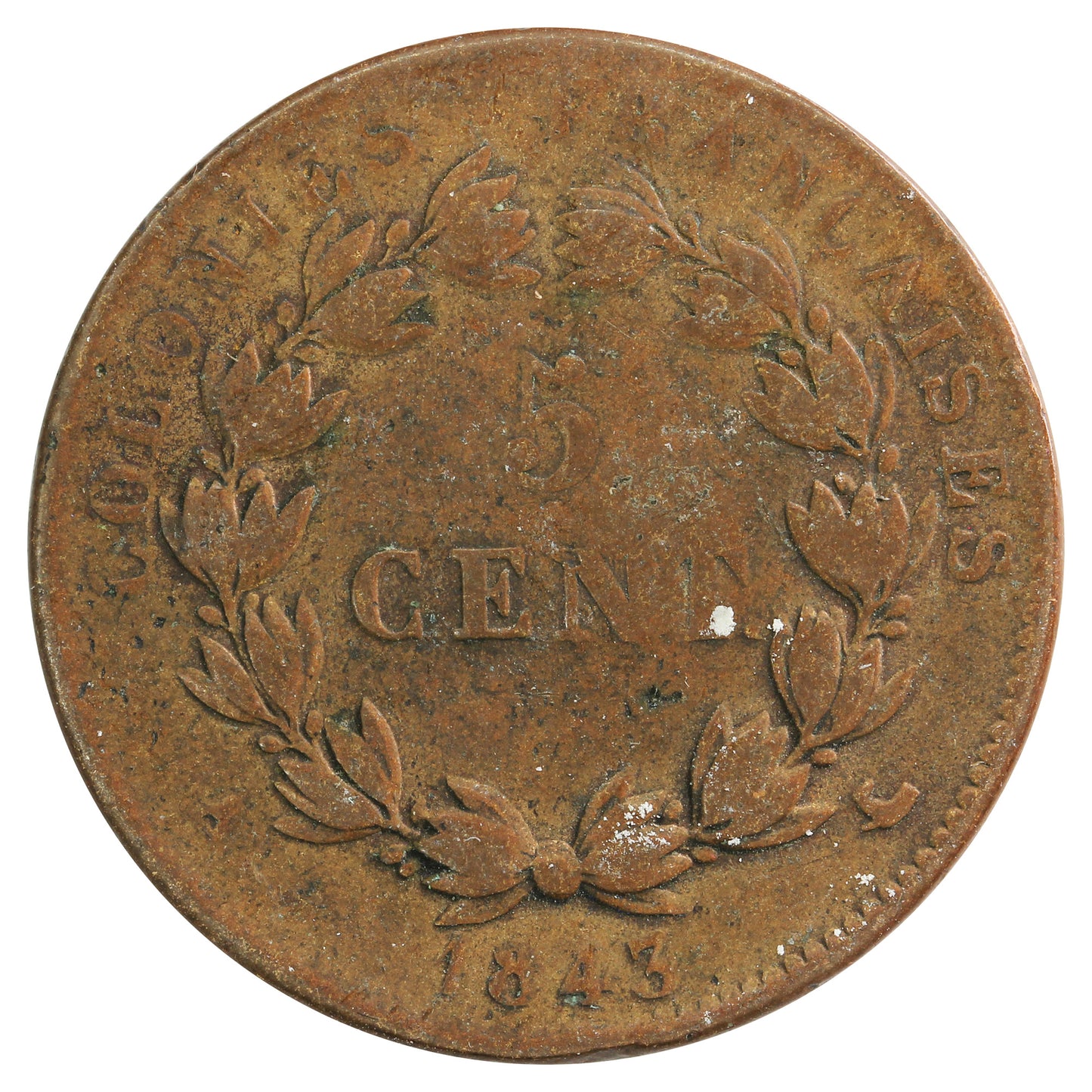 French West Indies 1843 5 Cent VG-F (VG10)