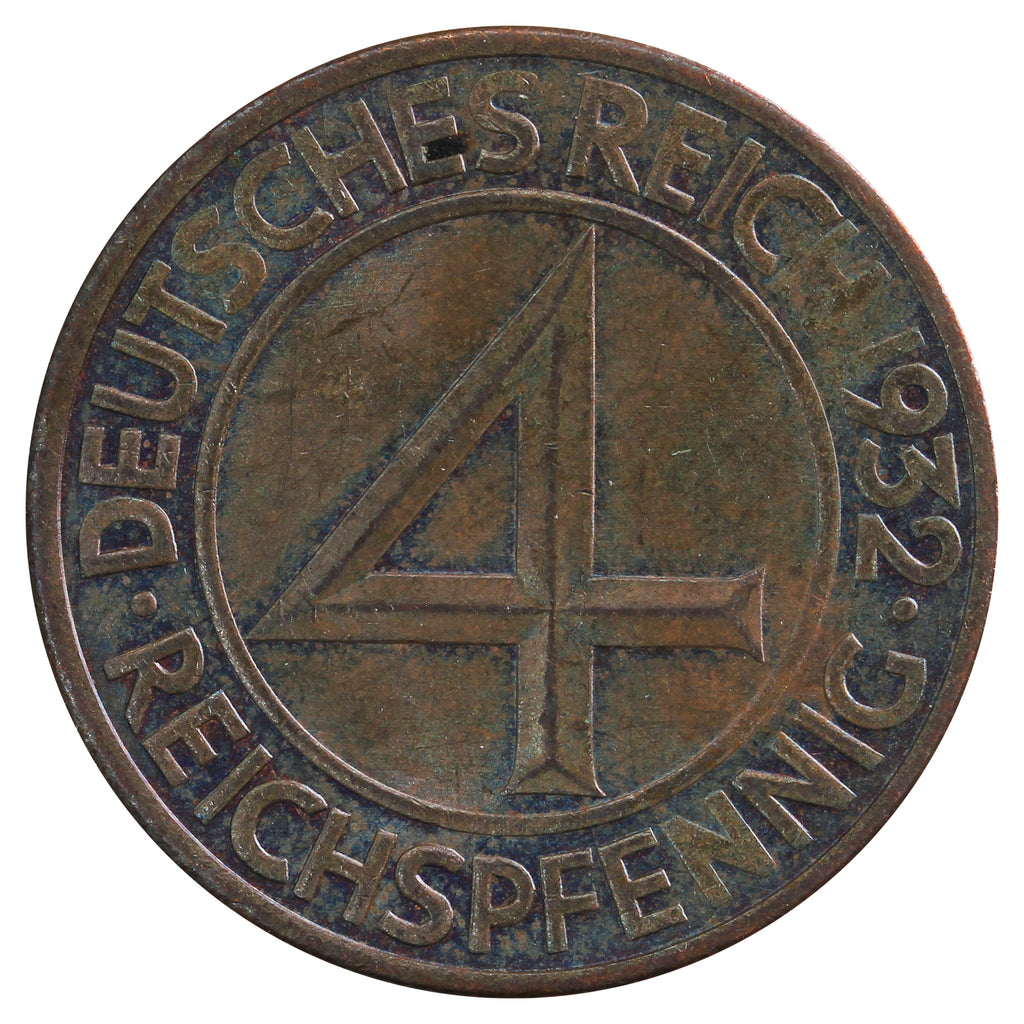 German Weimar Republic 1932A 4 Reichspfennig UNC+ (MS62)