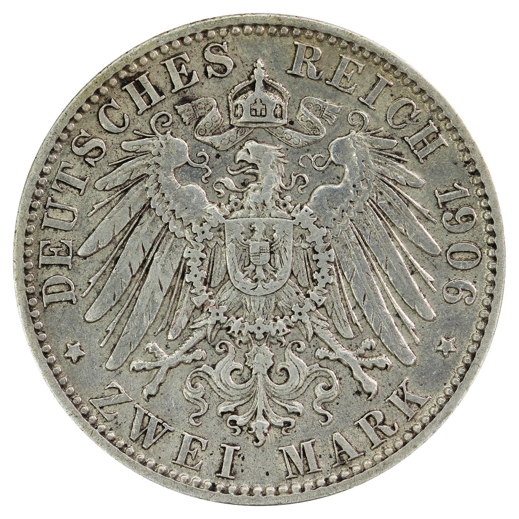 German States 1906D Bavaria 2 Marks VF-EF (VF30)