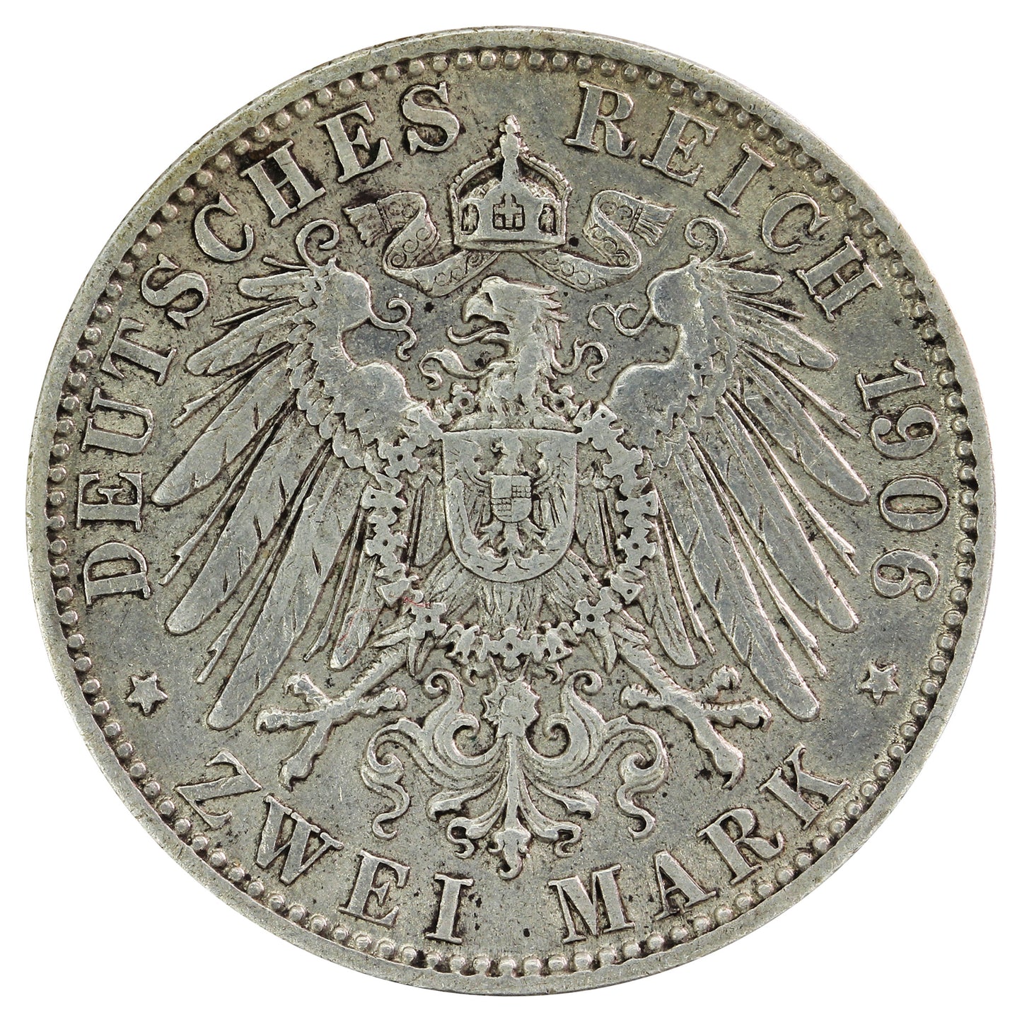 German States 1906D Bavaria 2 Marks VF-EF (VF30)