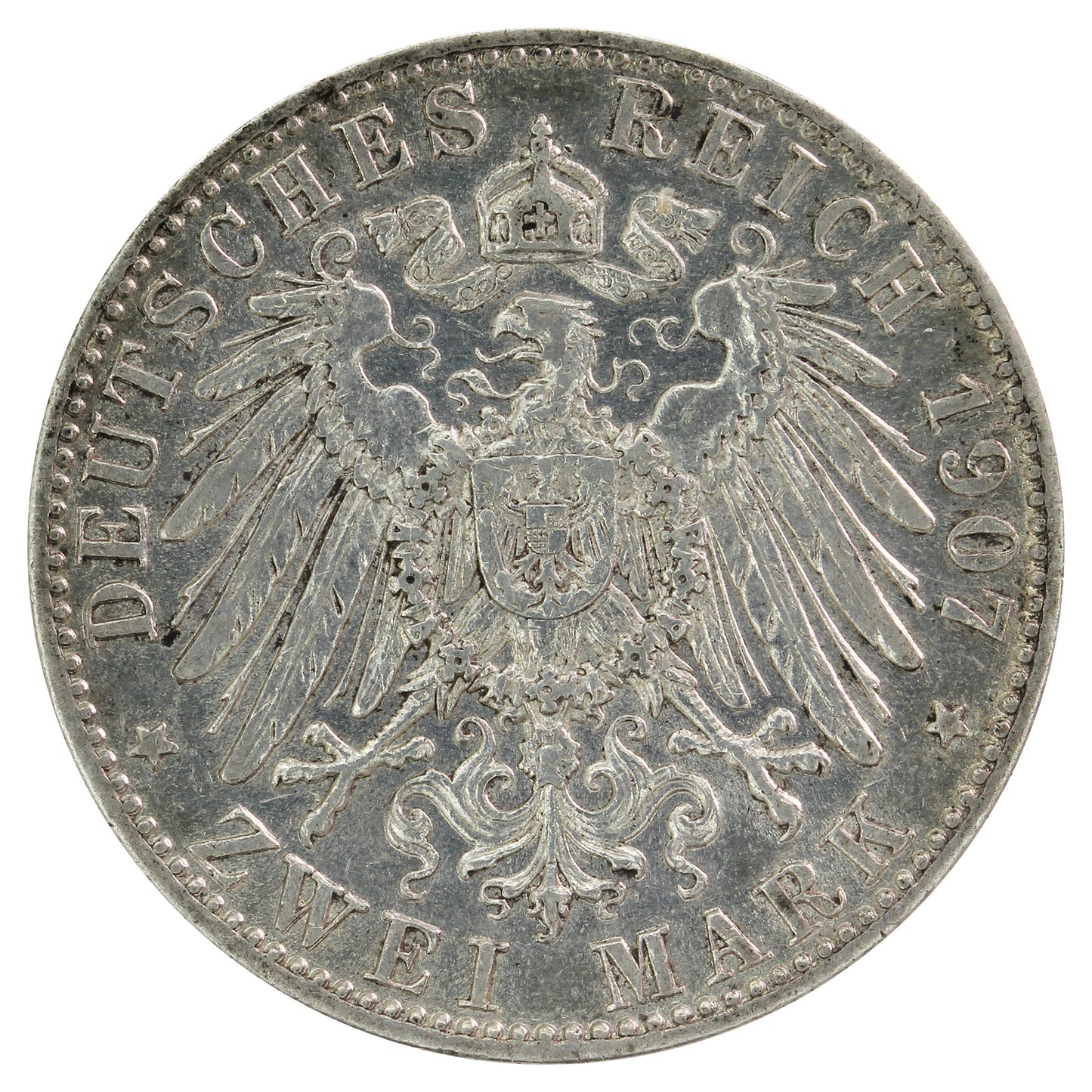German States 1907D Bavaria 2 Marks Extra Fine (EF40)