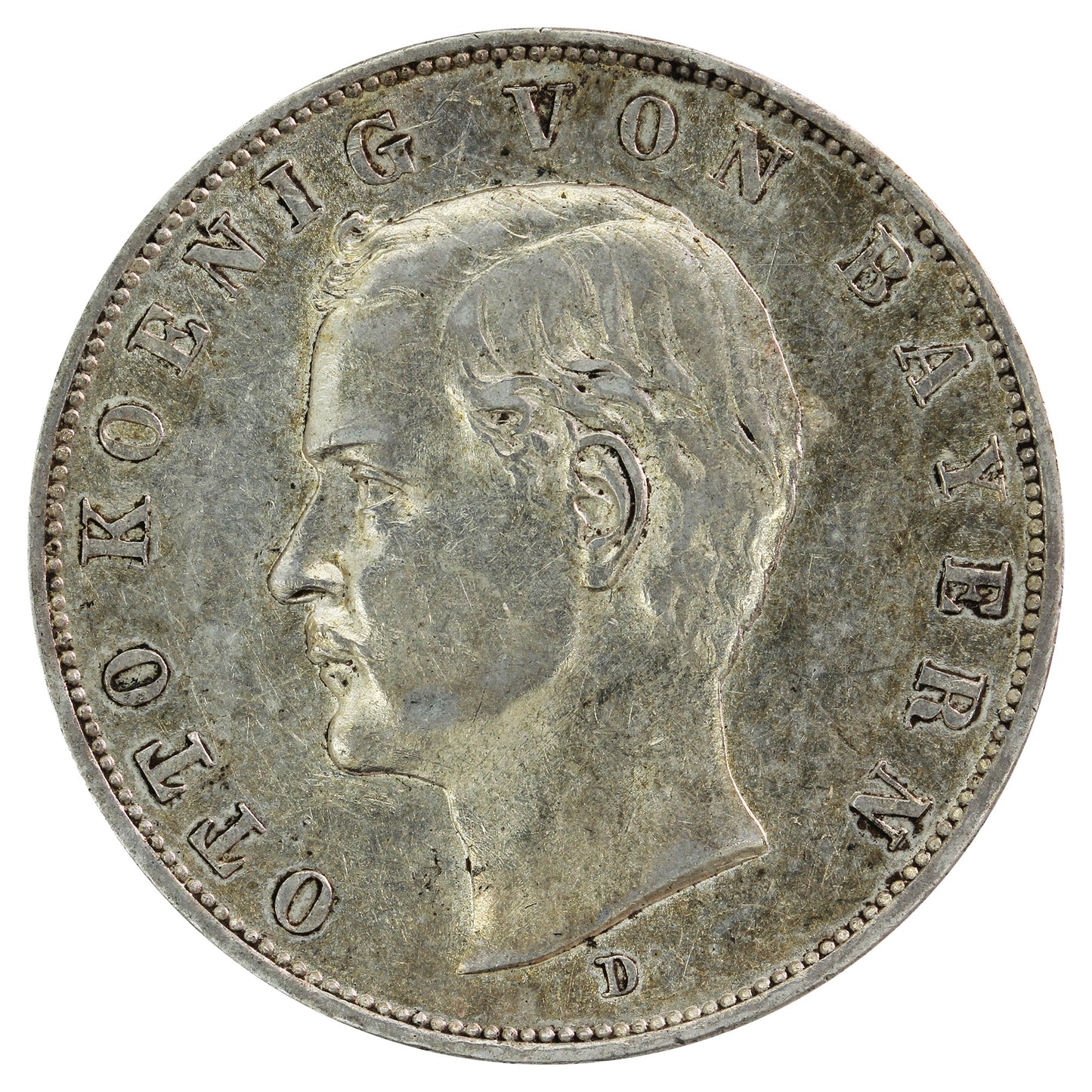 German States 1909D Bavaria 3 Marks Almost Uncirculated (AU50)