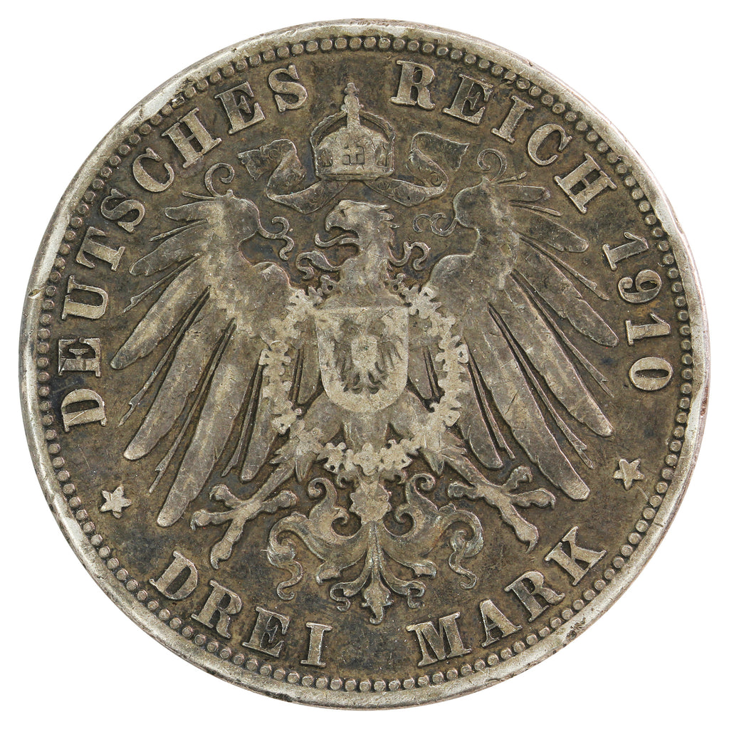 German States 1910A Prussia 3 Marks Very Fine (VF20)