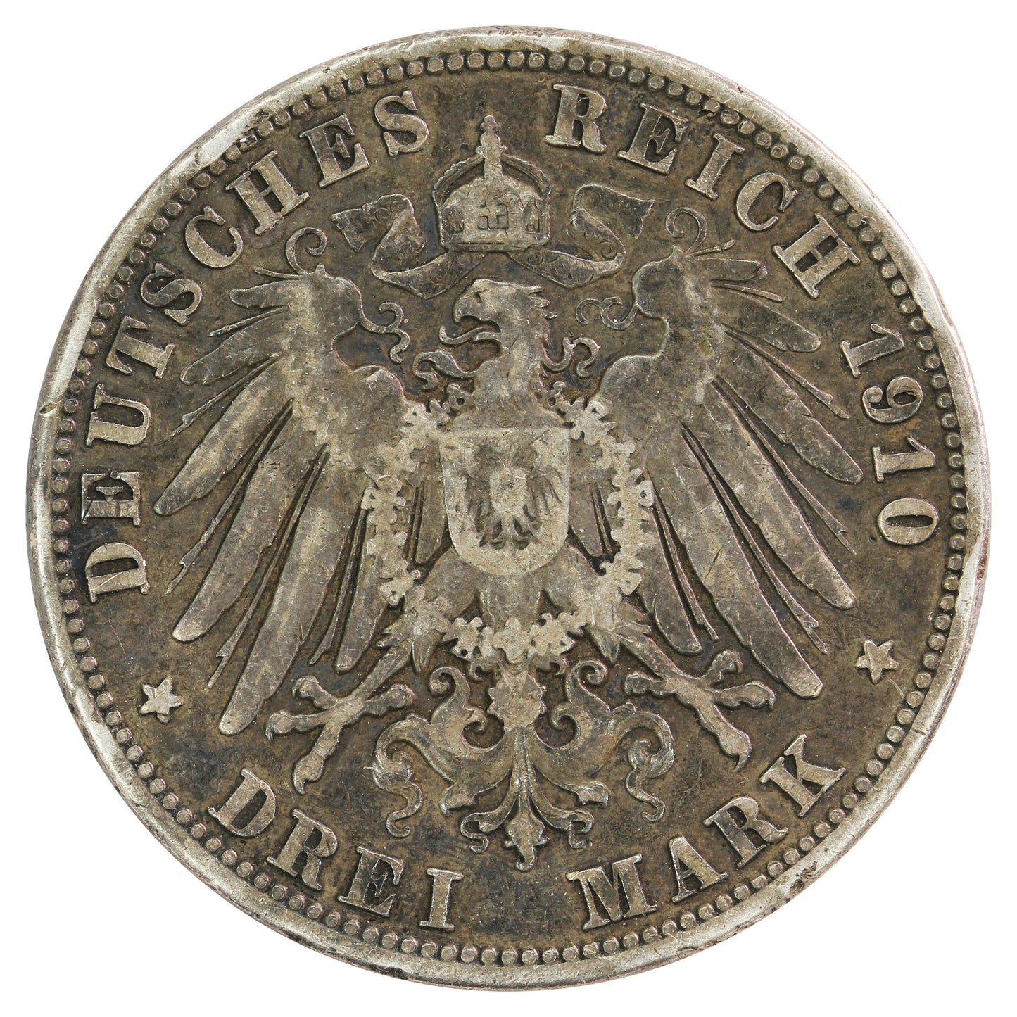 German States 1910A Prussia 3 Marks Very Fine (VF20)