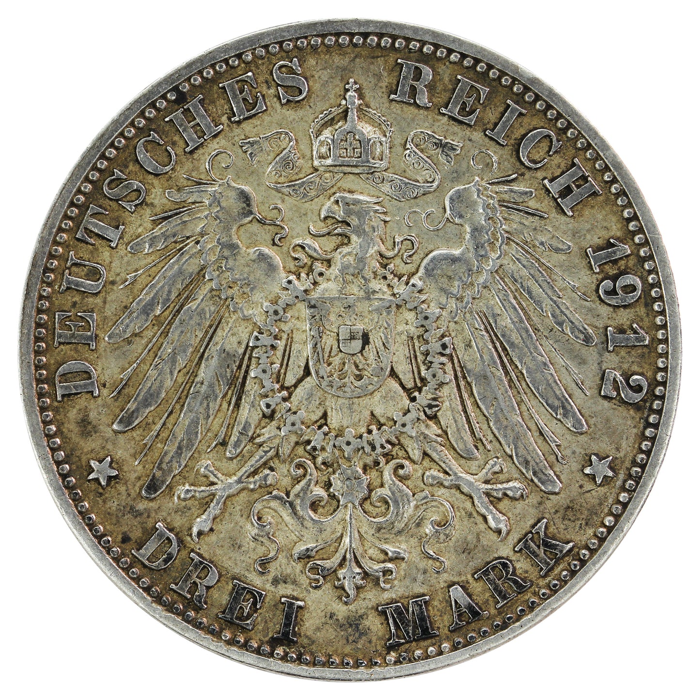 German States 1912D Bavaria 3 Marks Extra Fine (EF40)
