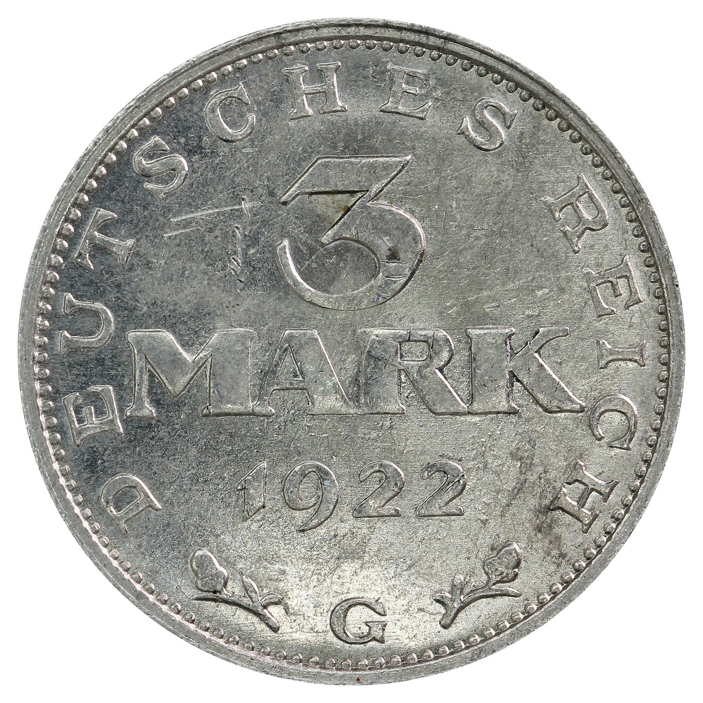 German Weimar Republic 1922G 3 Marks EF-AU (EF45)