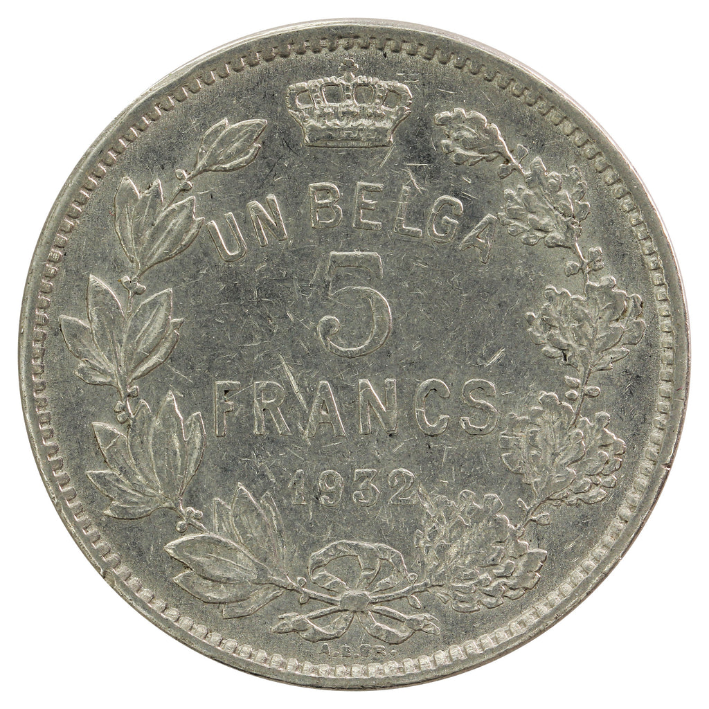Belgium 1932 French 5 Francs Very Fine (VF20)