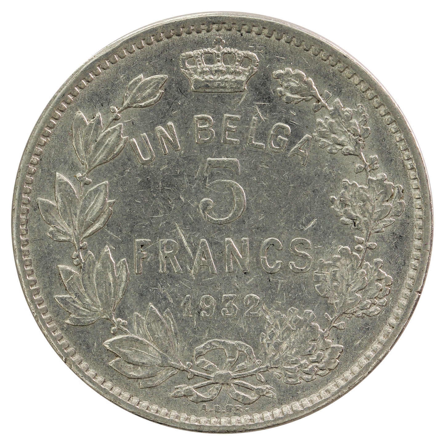 Belgium 1932 French 5 Francs Very Fine (VF20)
