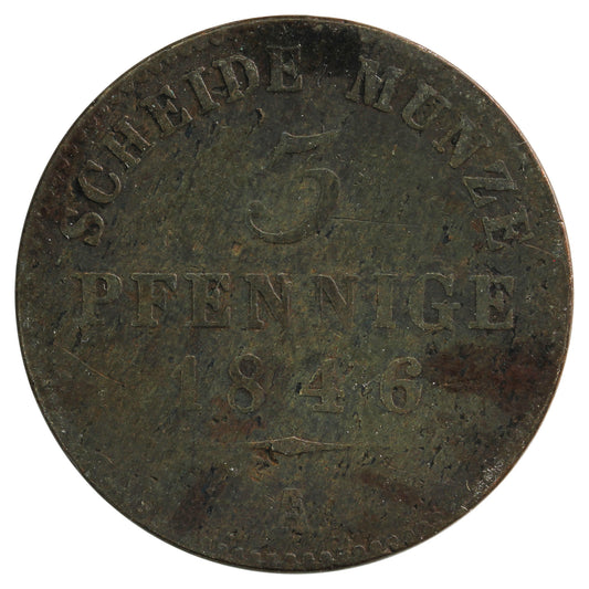 German States 1846A Schwarzburg 3 Pfennig Fine (F-12)