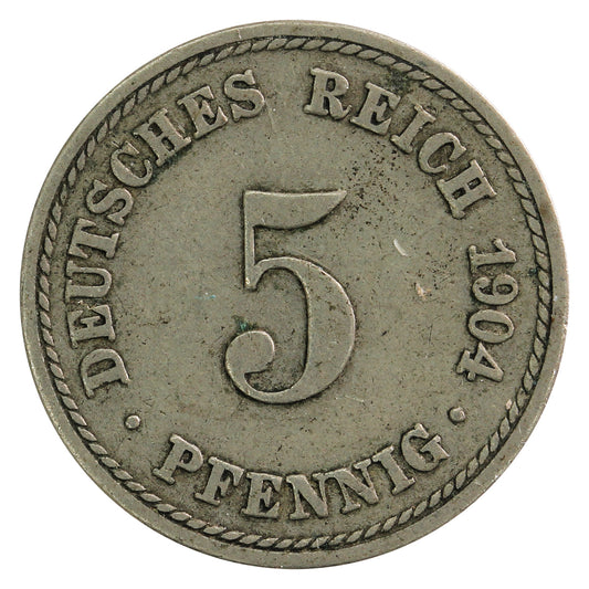 German Empire 1904A 5 Pfennig Very Fine (VF-20)