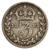 Great Britain 1891 3 Pence Fine (F-12)