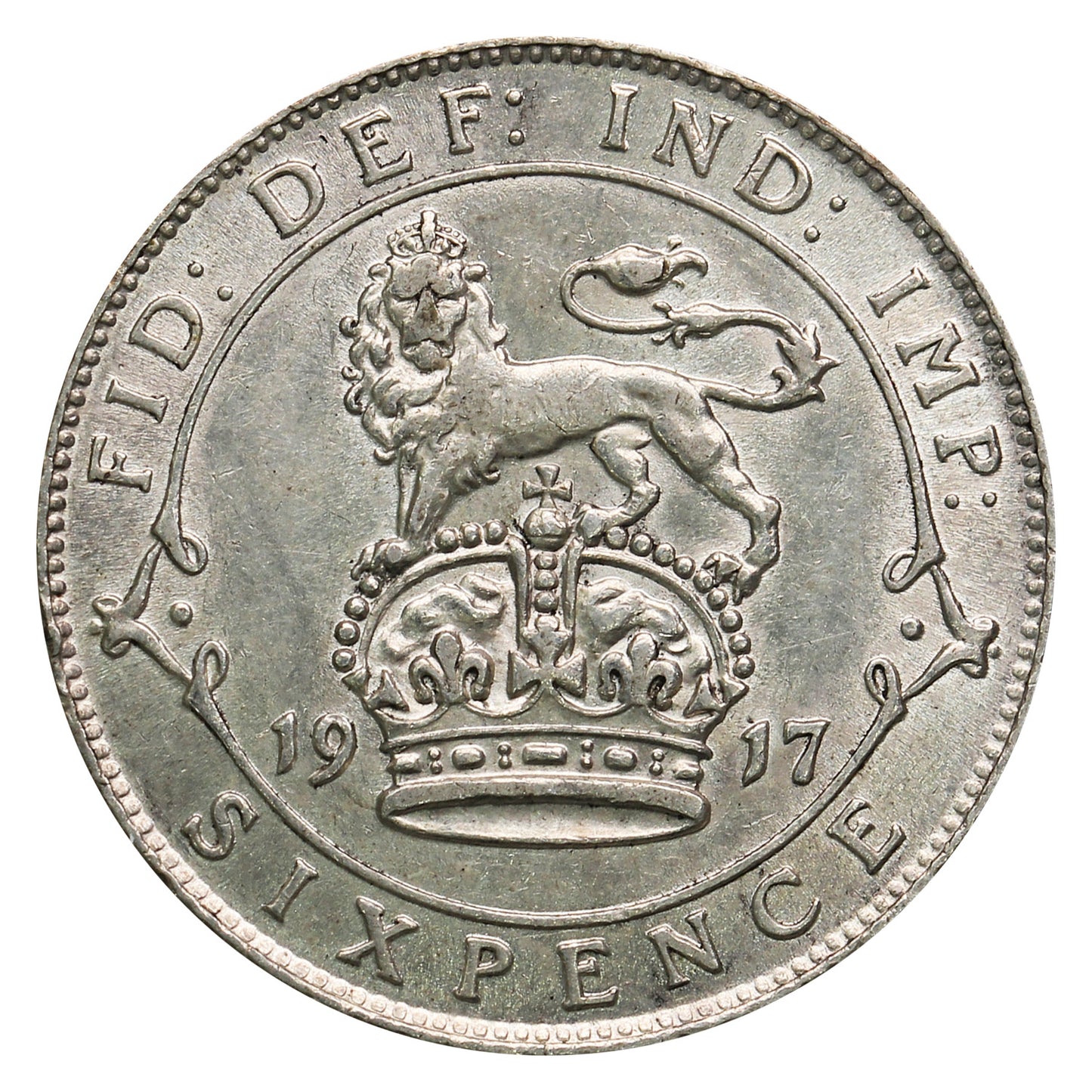 Great Britain 1917 6 Pence Almost Uncirculated (AU50)