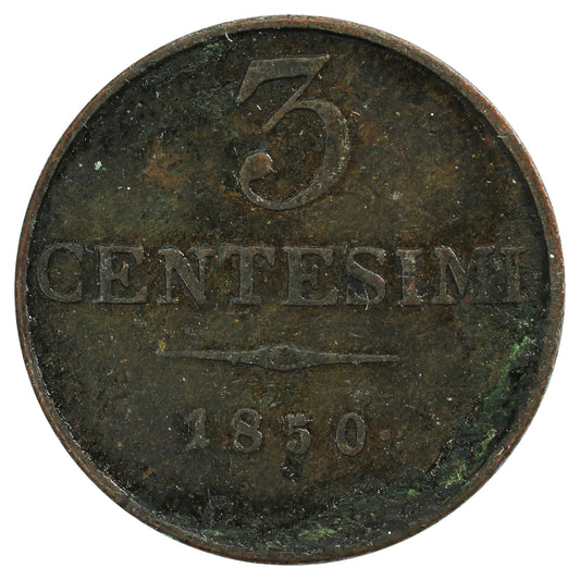 Italian States 1850M Lombardy-Venetia 3 Centesimi Extra Fine (EF-40)