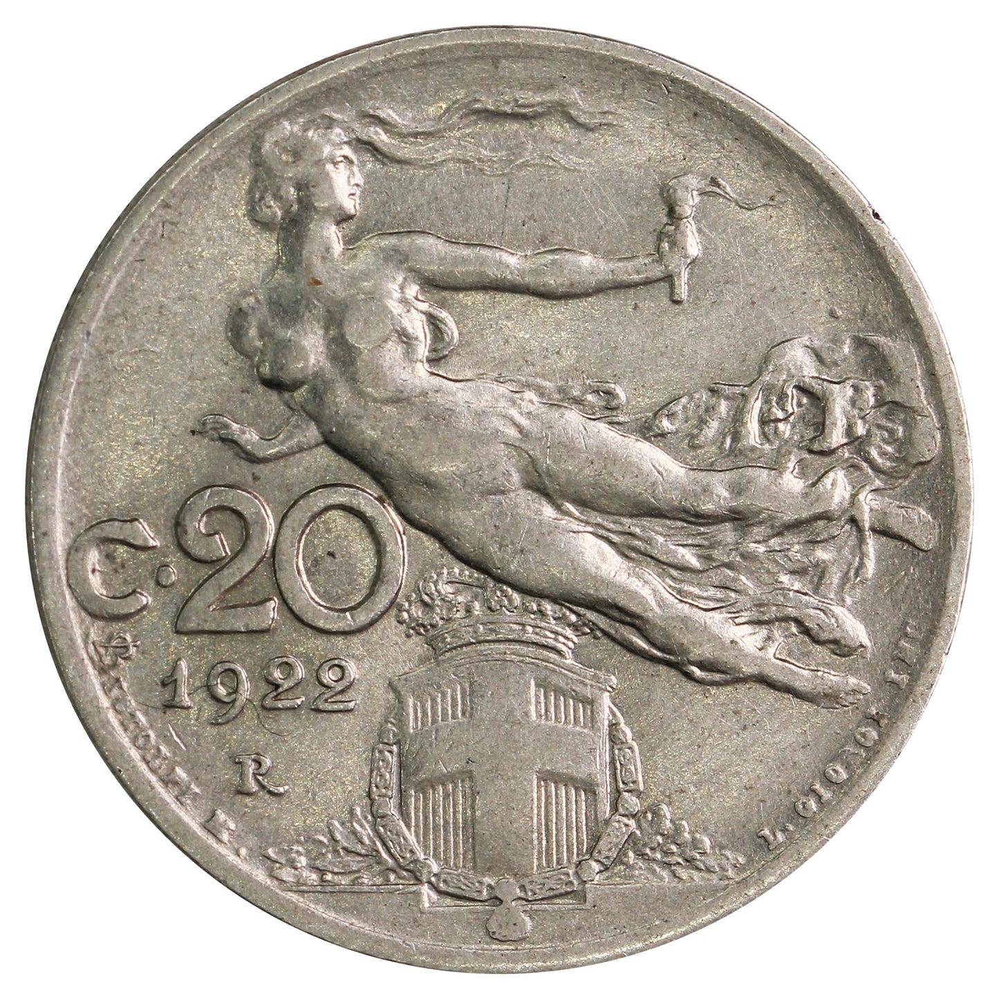 Italy 1922R 20 Centesimi AU-UNC (AU55)