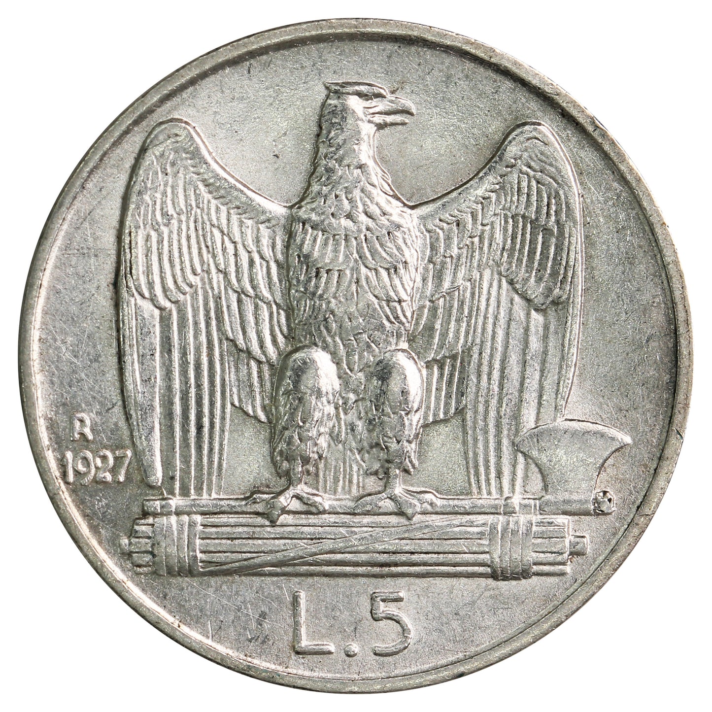 Italy 1927R 5 Lire Uncirculated (MS60)