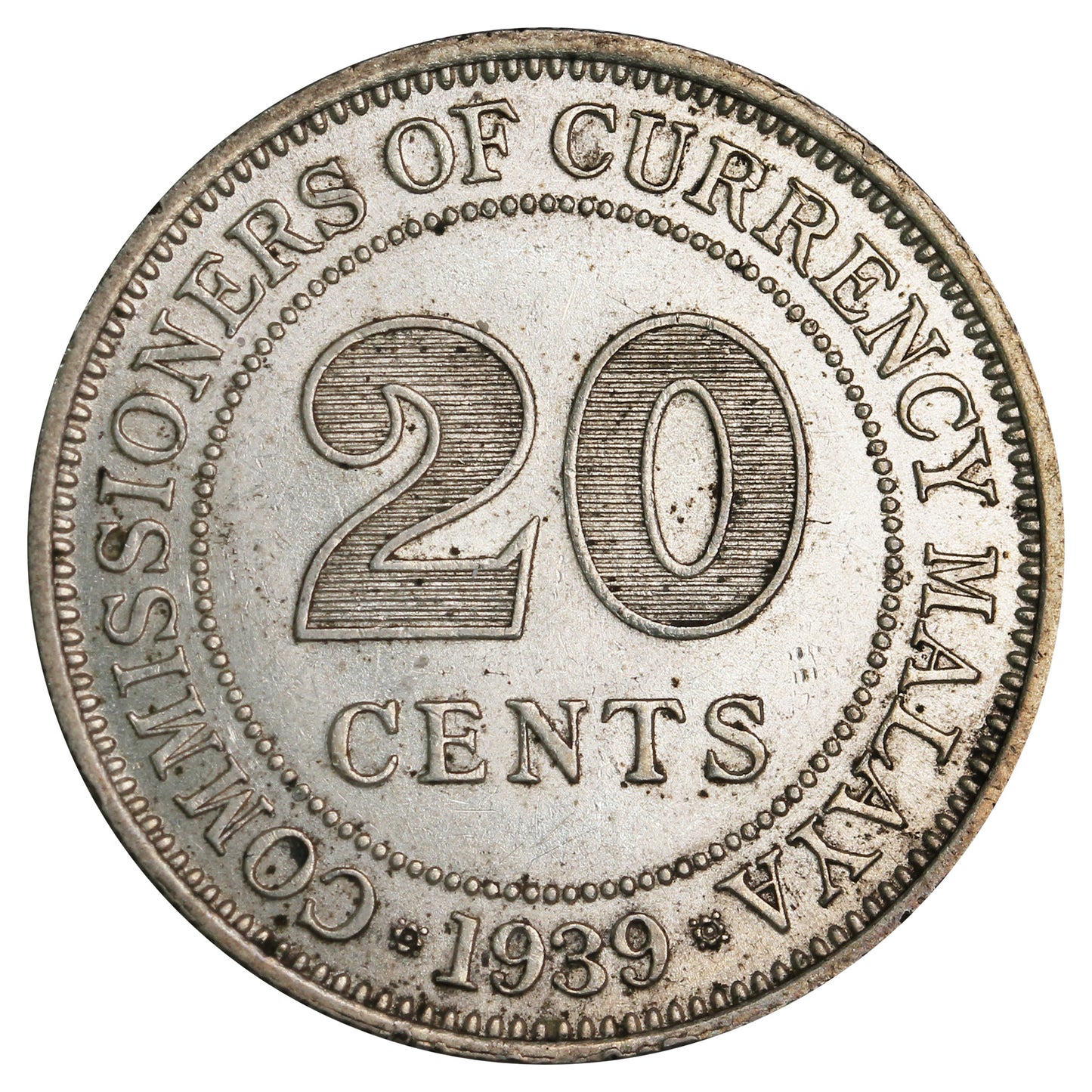 Malaya 1939 20 Cents Uncirculated (MS60)