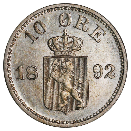 Norway 1892 10 Ore AU-UNC (AU-55)
