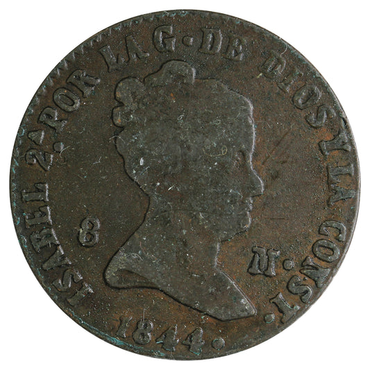 Spain 1844 8 Maravedis Fine (F-12)