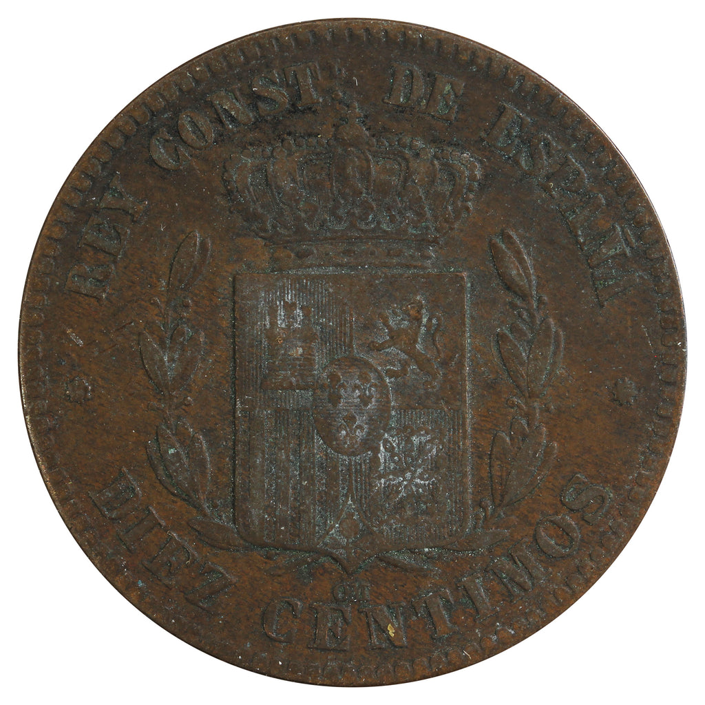Spain 1877OM 10 Centimos Very Fine (VF20)