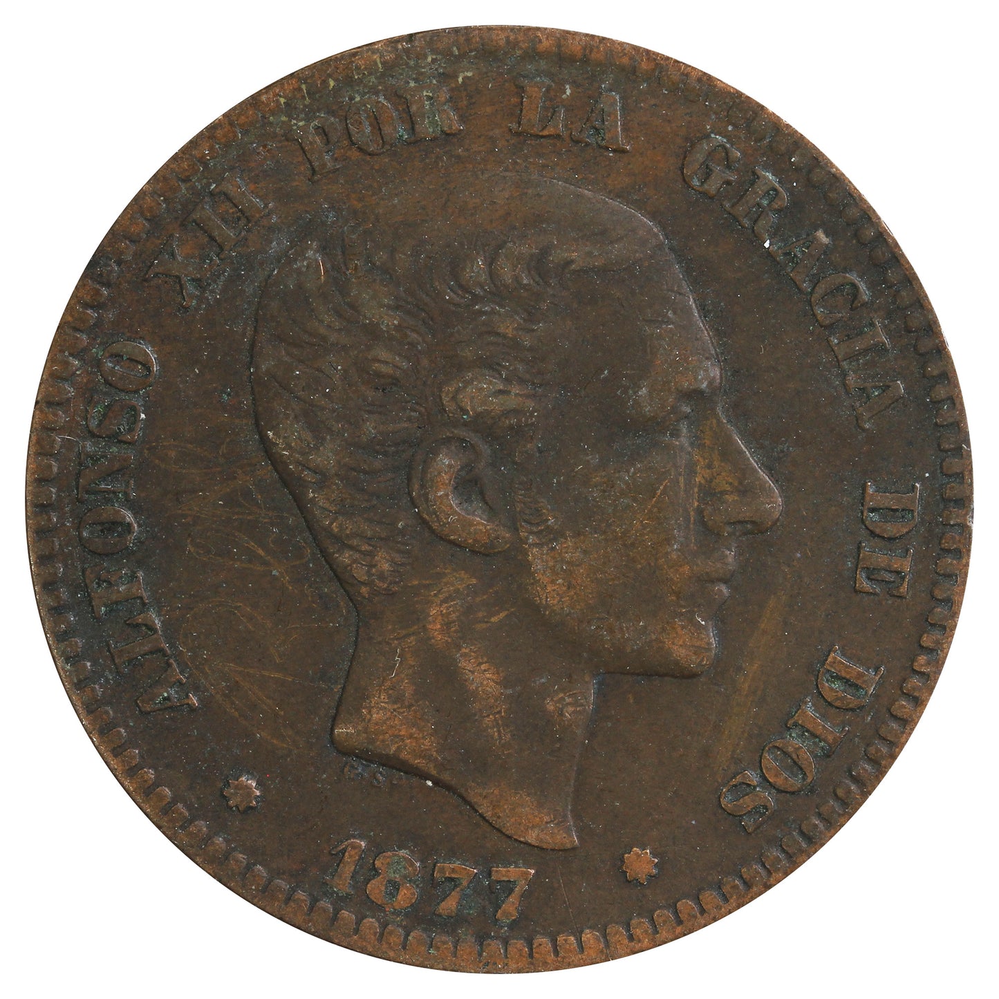 Spain 1877OM 10 Centimos Very Fine (VF20)