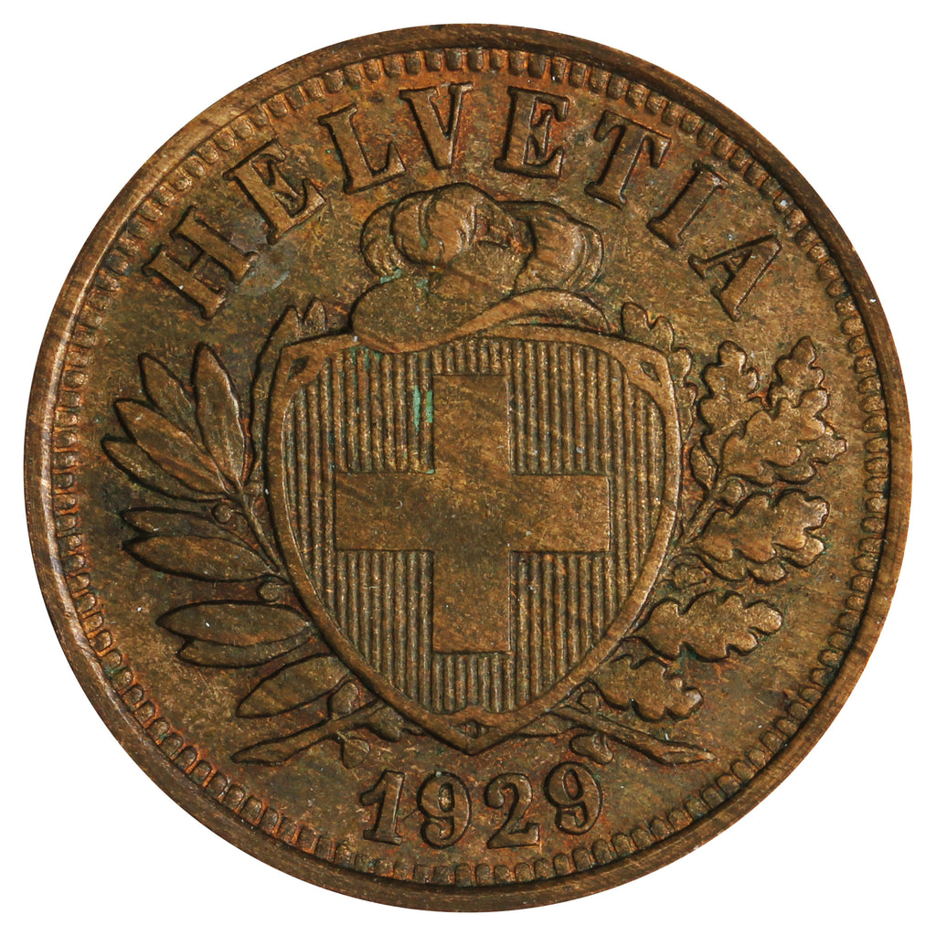 Switzerland 1929B 2 Rappen Almost Uncirculated (AU50)