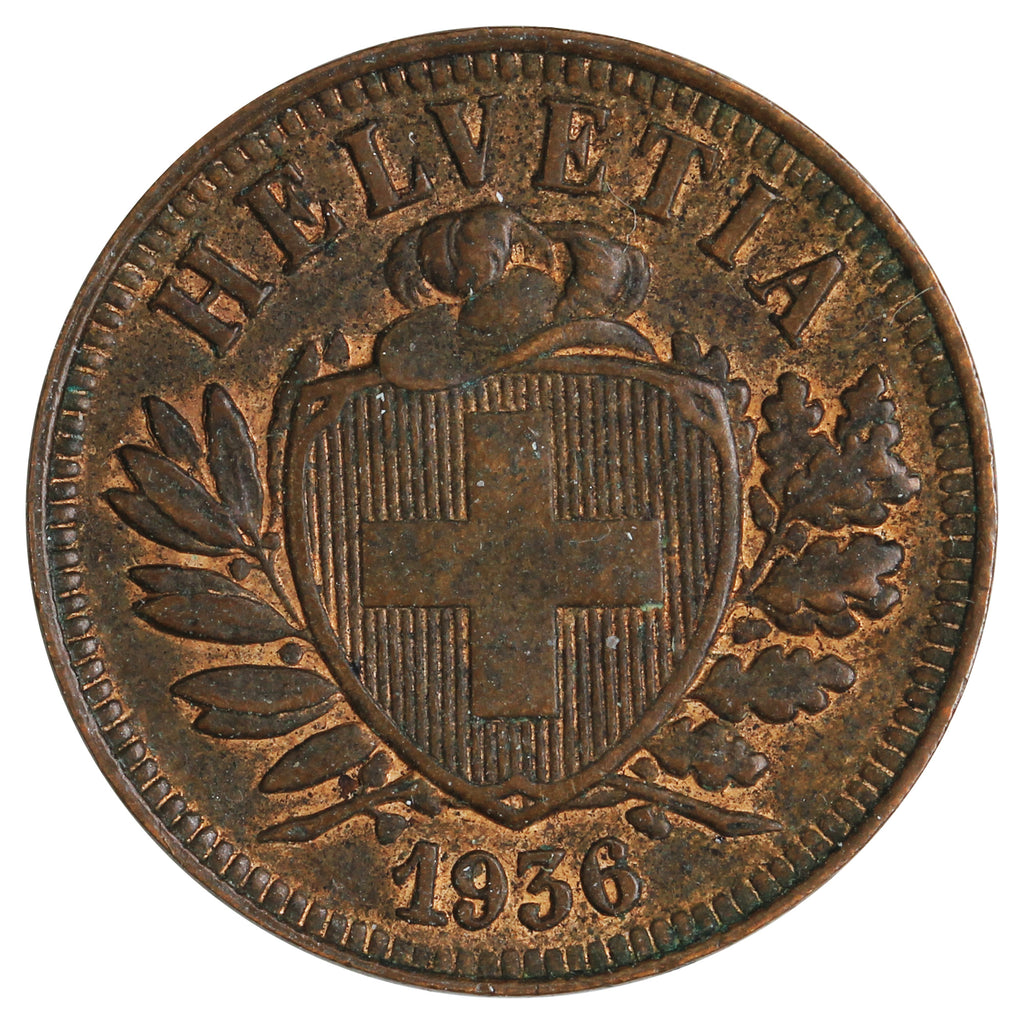 Switzerland 1936B 2 Rappen Almost Uncirculated (AU50)