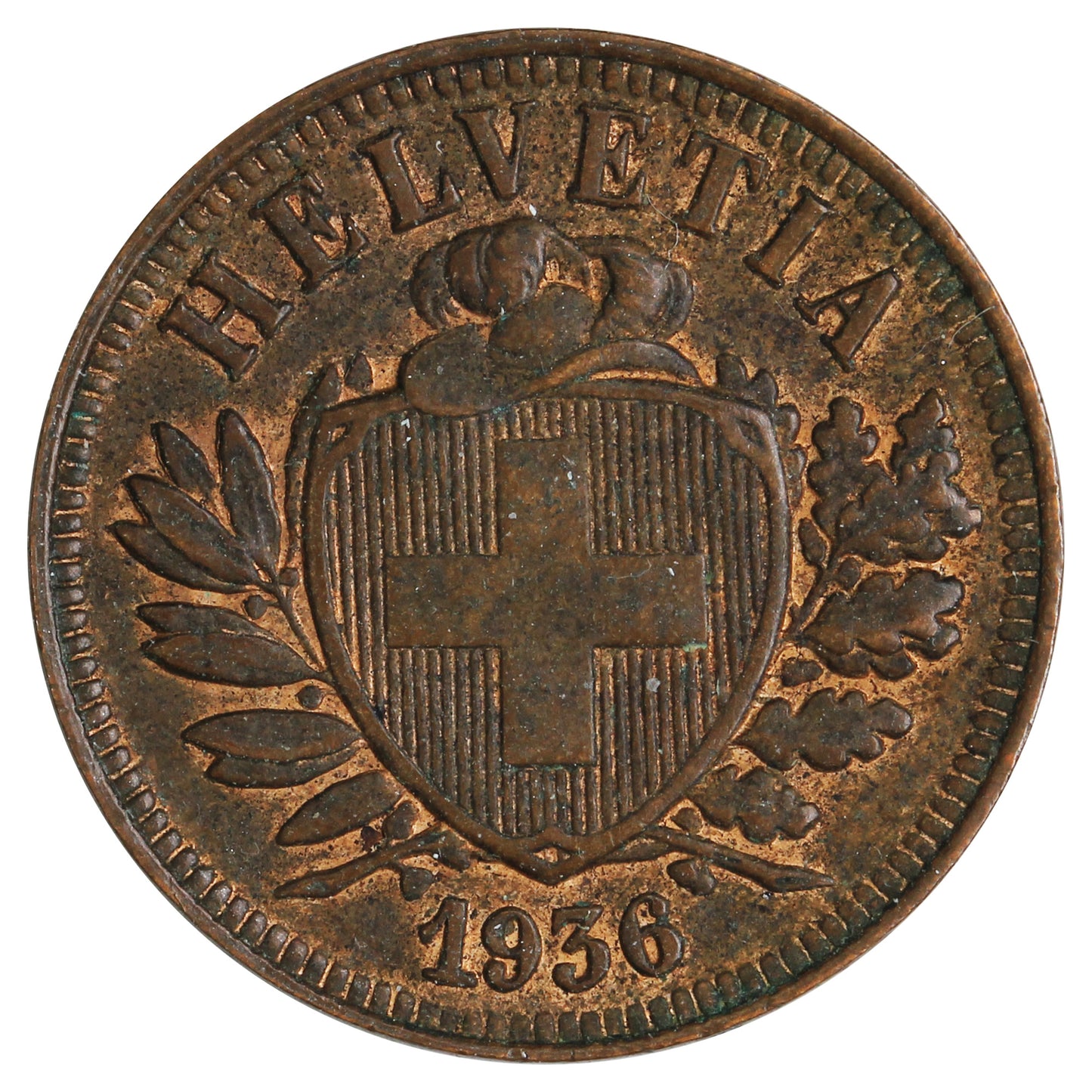 Switzerland 1936B 2 Rappen Almost Uncirculated (AU50)