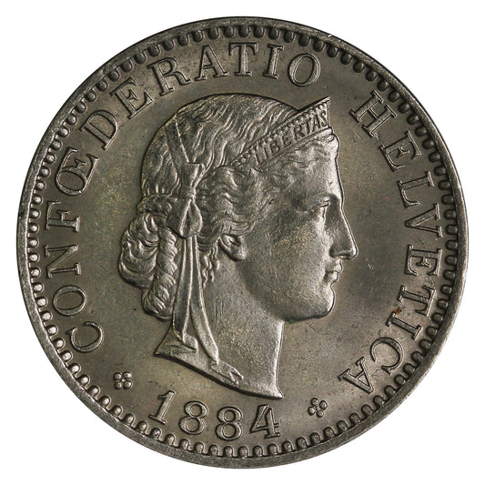 Switzerland 1884B 20 Rappen Uncirculated (MS60)