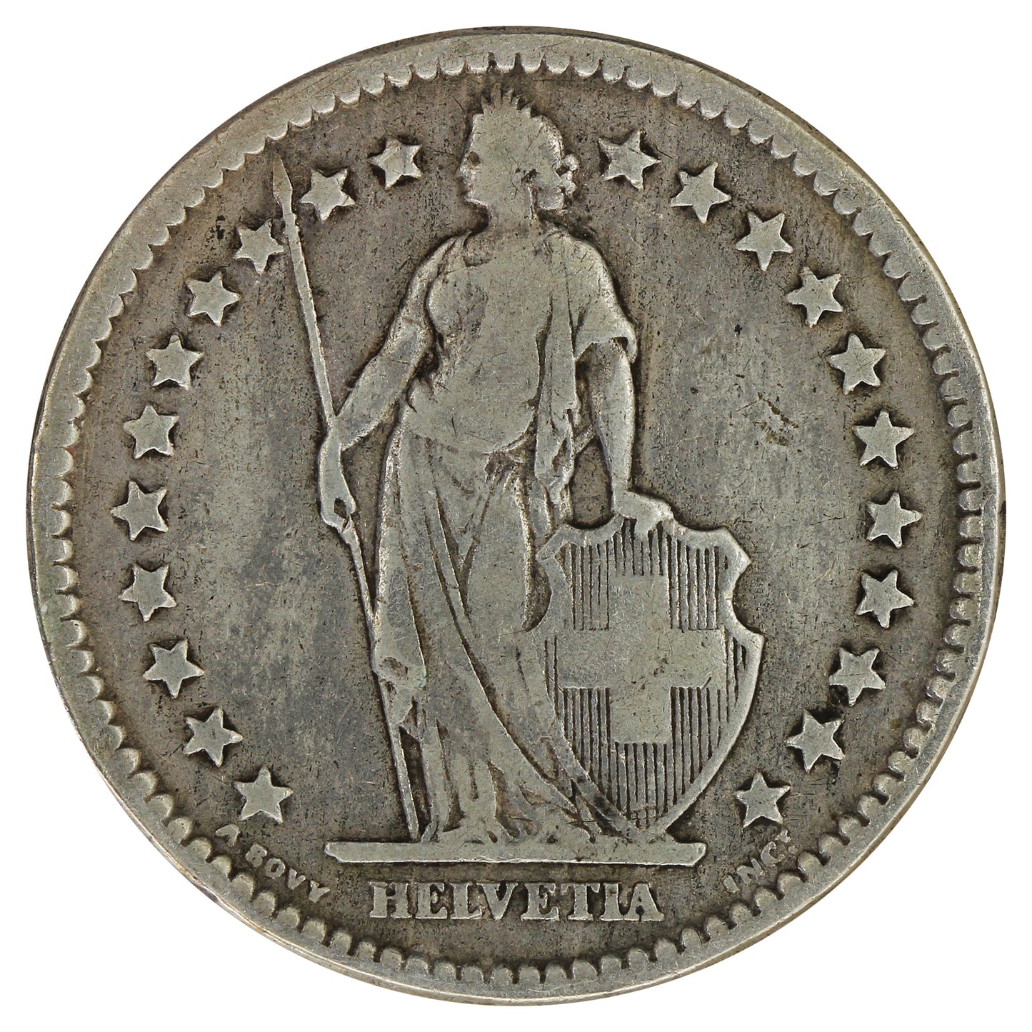 Switzerland 1878B 2 Francs F-VF (F15)