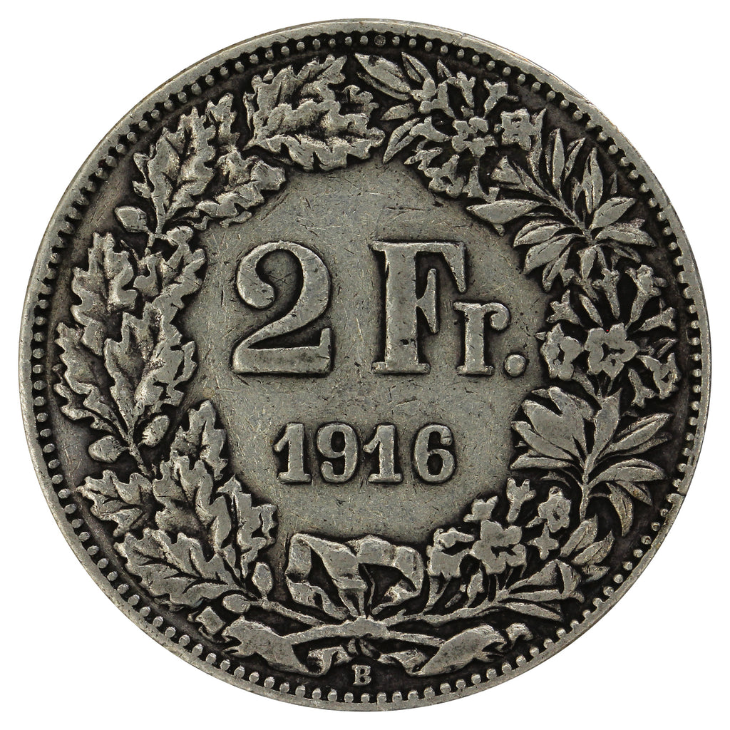 Switzerland 1916B 2 Francs F-VF (F15)